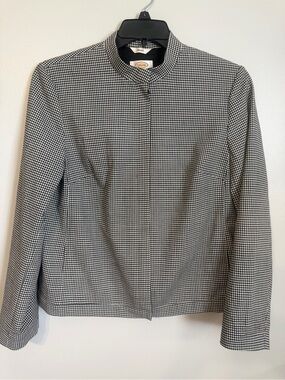 Talbots Vintage Black & White Check Gingham Women's Jacket Stand collar size 10